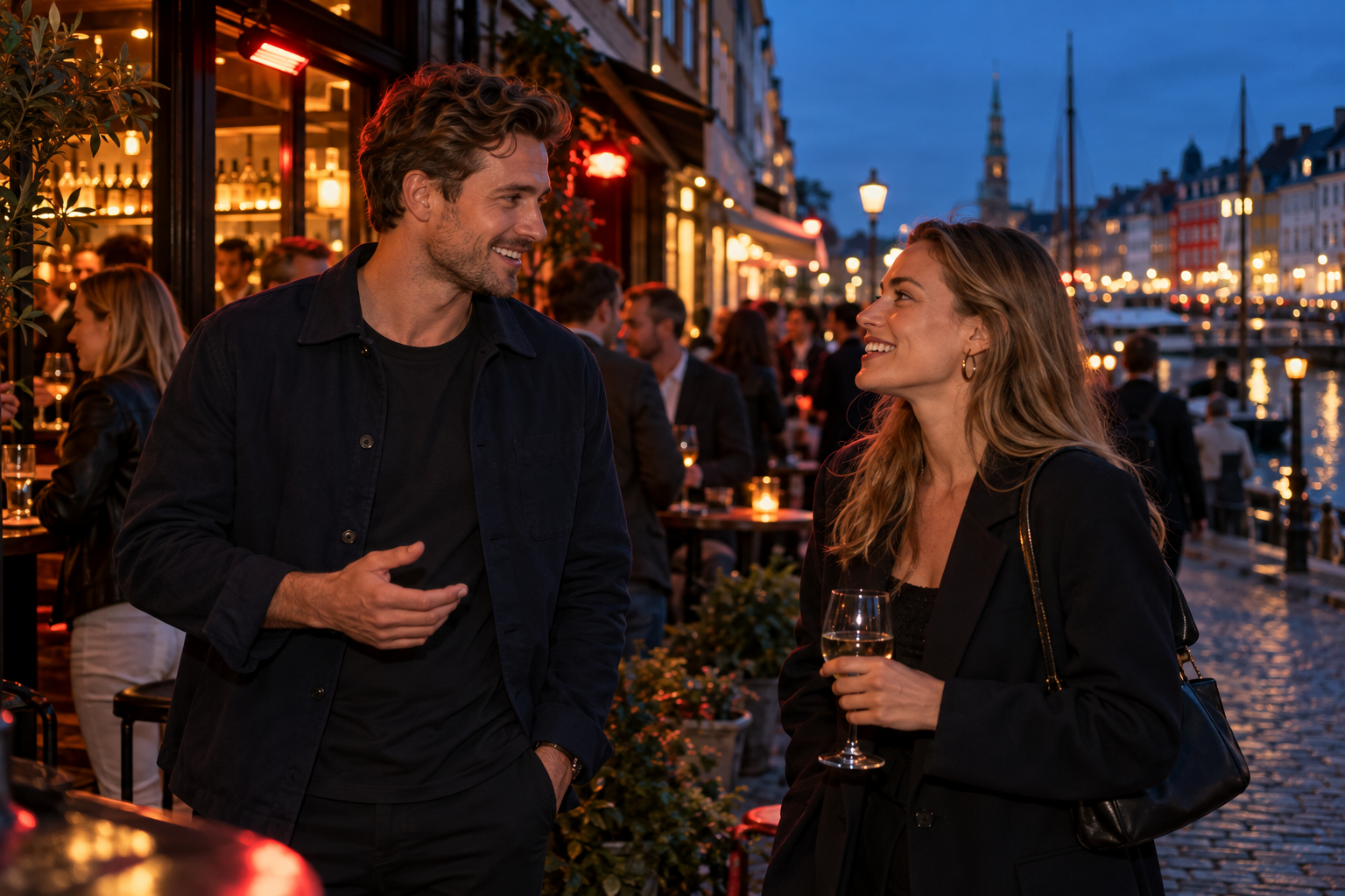 En afslappet samtale begynder i byen